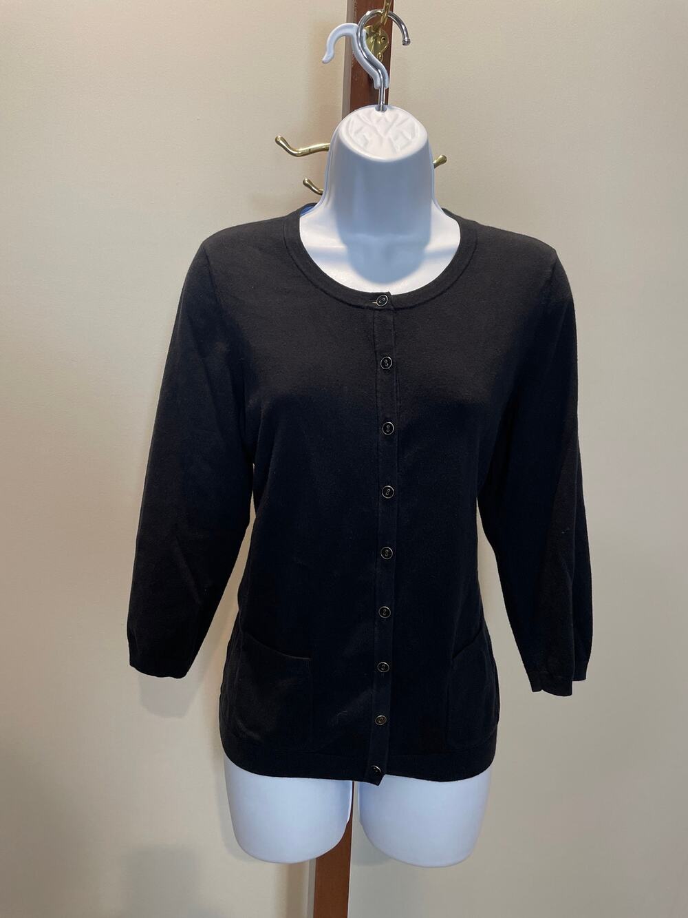 Talbots  Button Front Cardigan Size L Black Pima Cotton
